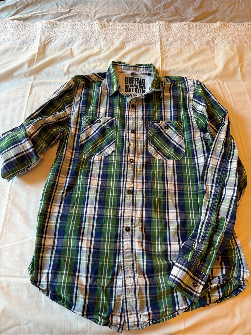 Buffalo David Bitton Blue & Green Plaid Casual Button-Down Shirt